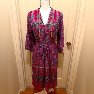 VTG Tabby of California Dress Kaftan Cottagecore  80s Boho Floral Sz L